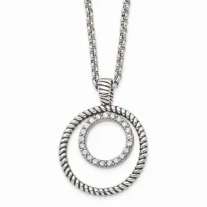 Stainless Steel Polished and Antiqued CZ Circle Necklace