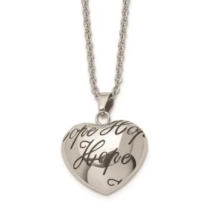 Stainless Steel Polished and Enameled Hope Heart Necklace