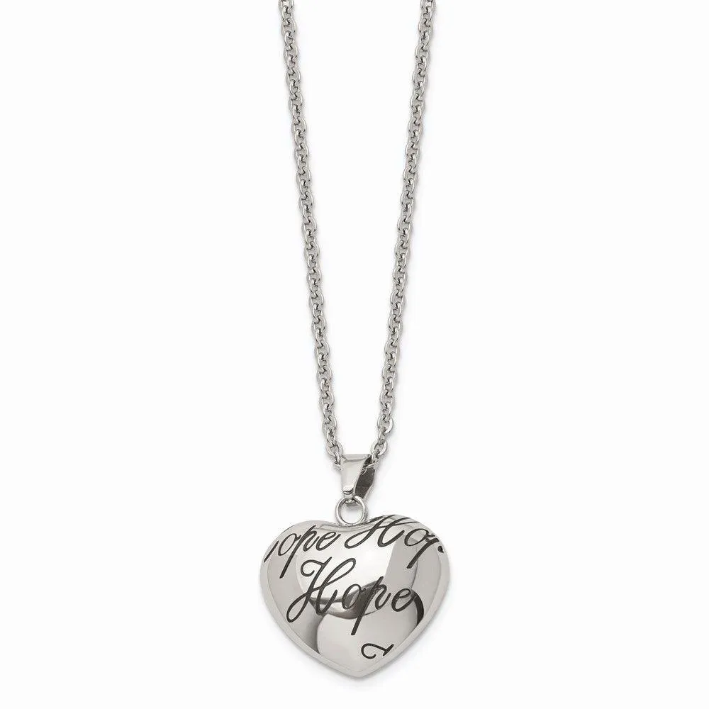 Stainless Steel Polished and Enameled Hope Heart Necklace