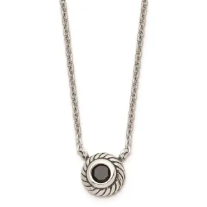 Stainless Steel Polished Black CZ Circle w/1in ext. Necklace