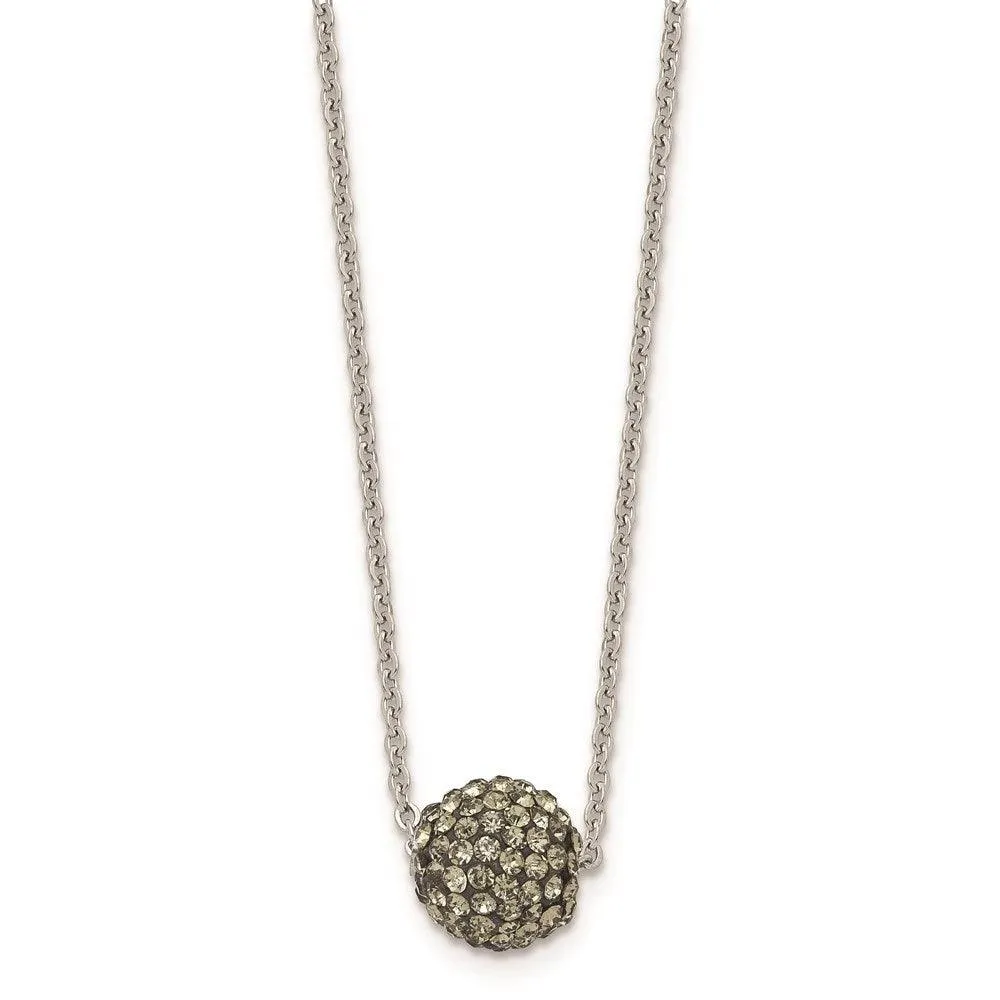 Stainless Steel Polished Black Enamel w/Crystals w/2in ext. Necklace