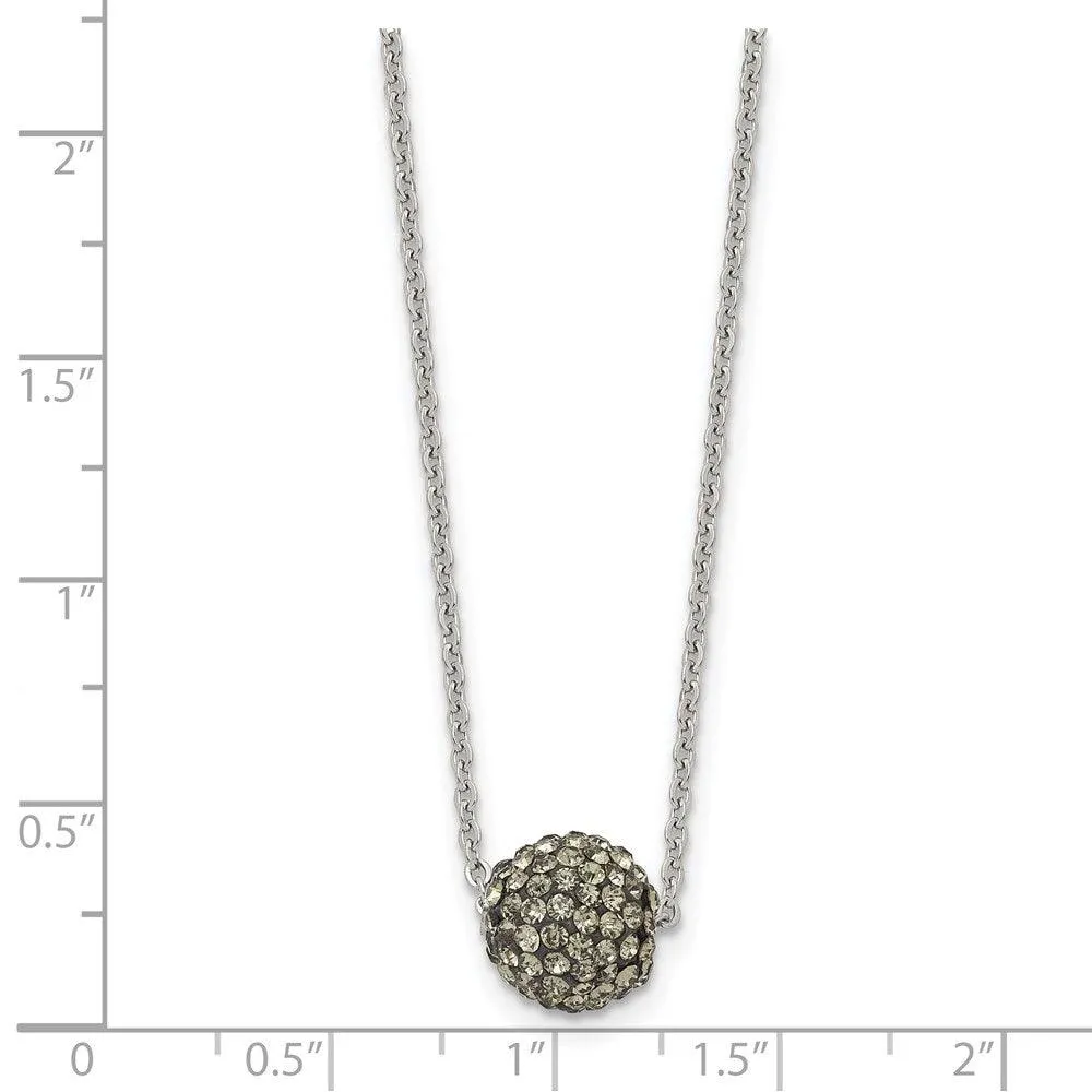Stainless Steel Polished Black Enamel w/Crystals w/2in ext. Necklace