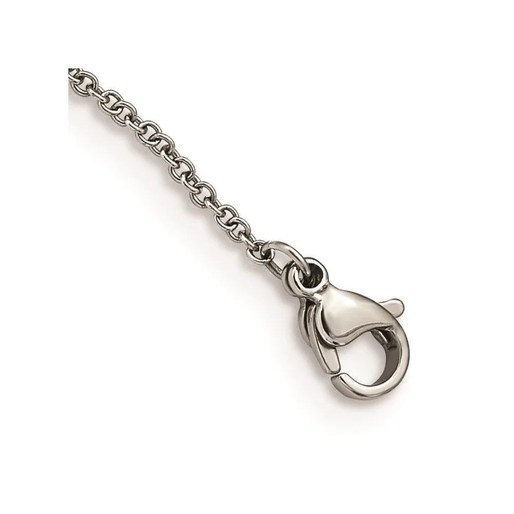 Stainless Steel Polished Black MOP/CZ w/3in ext. Necklace