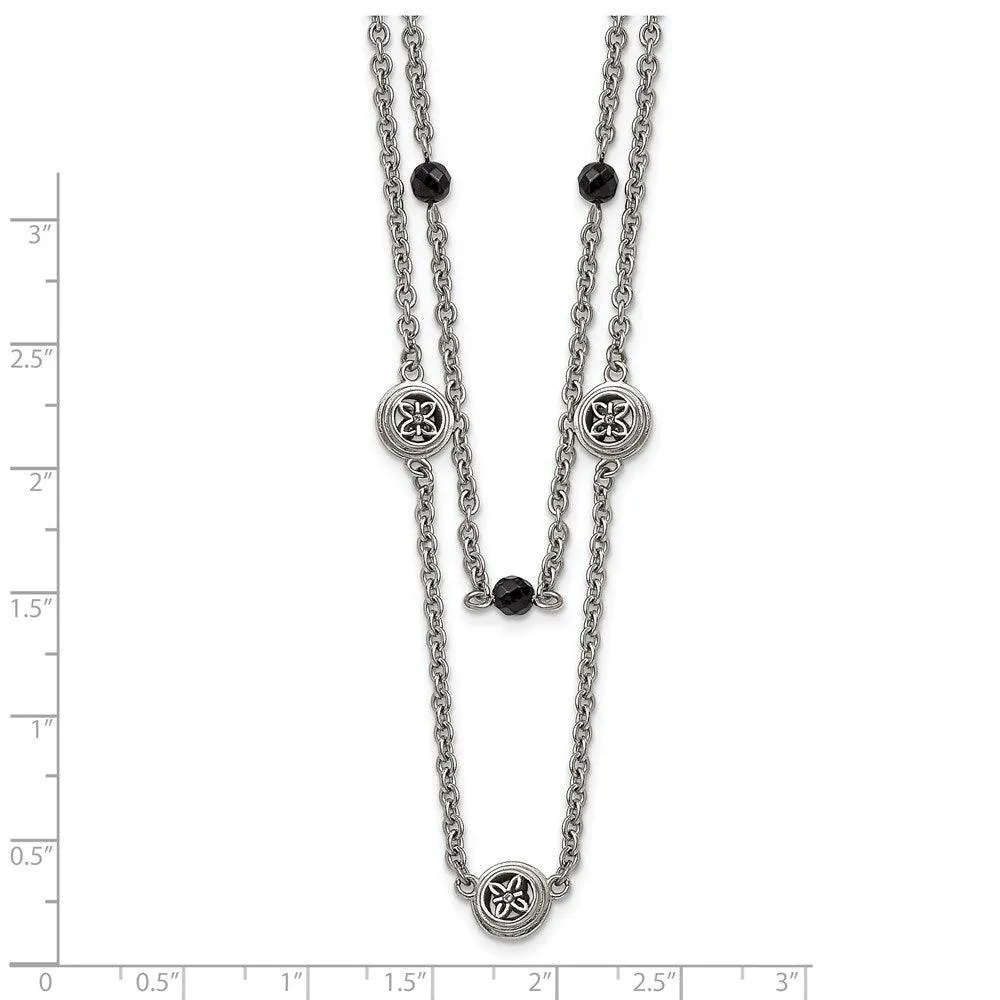 Stainless Steel Polished Black Onyx w/2in ext. Layered Necklace