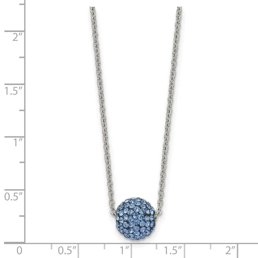 Stainless Steel Polished Blue Enamel w/Crystals w/2in ext. Necklace