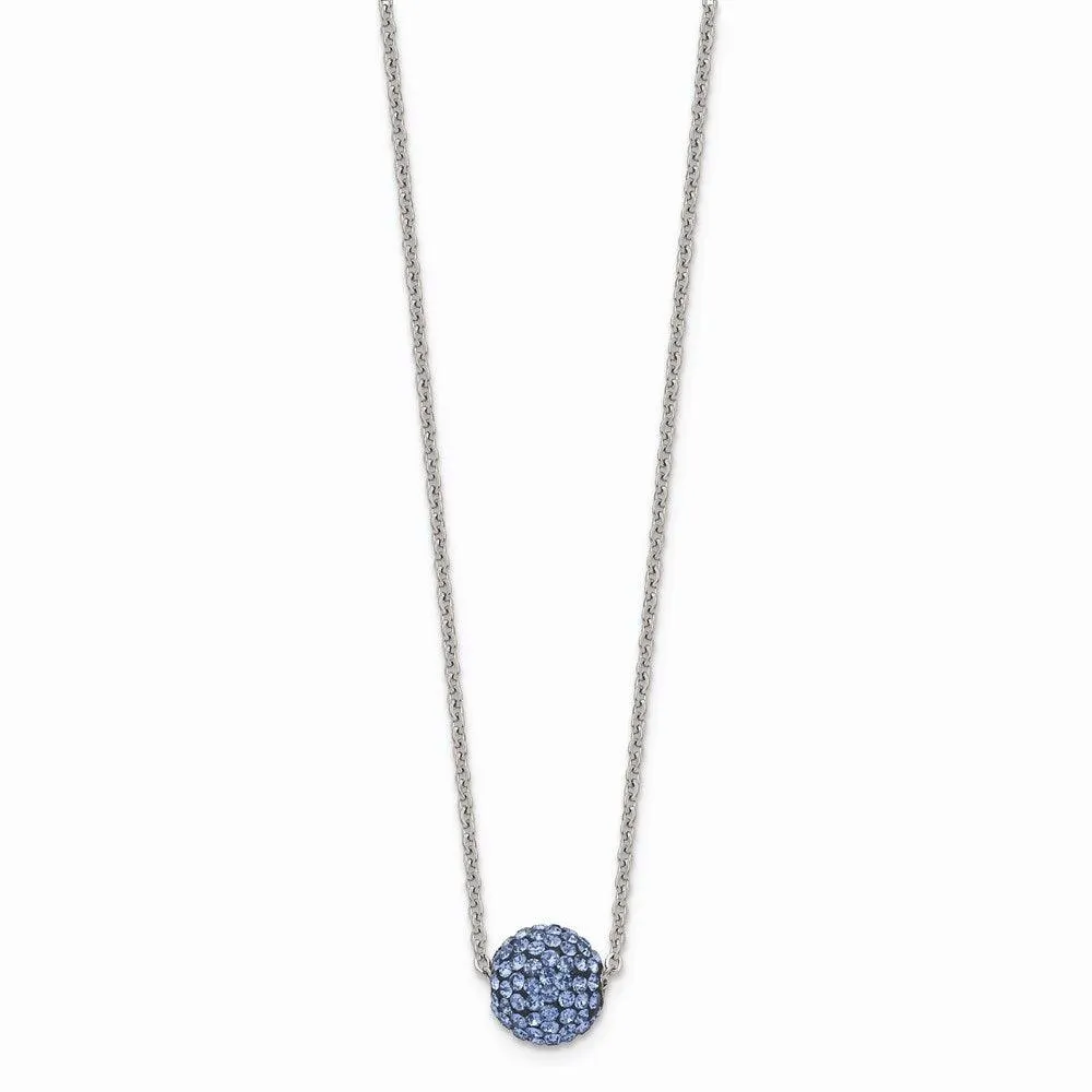 Stainless Steel Polished Blue Enamel w/Crystals w/2in ext. Necklace