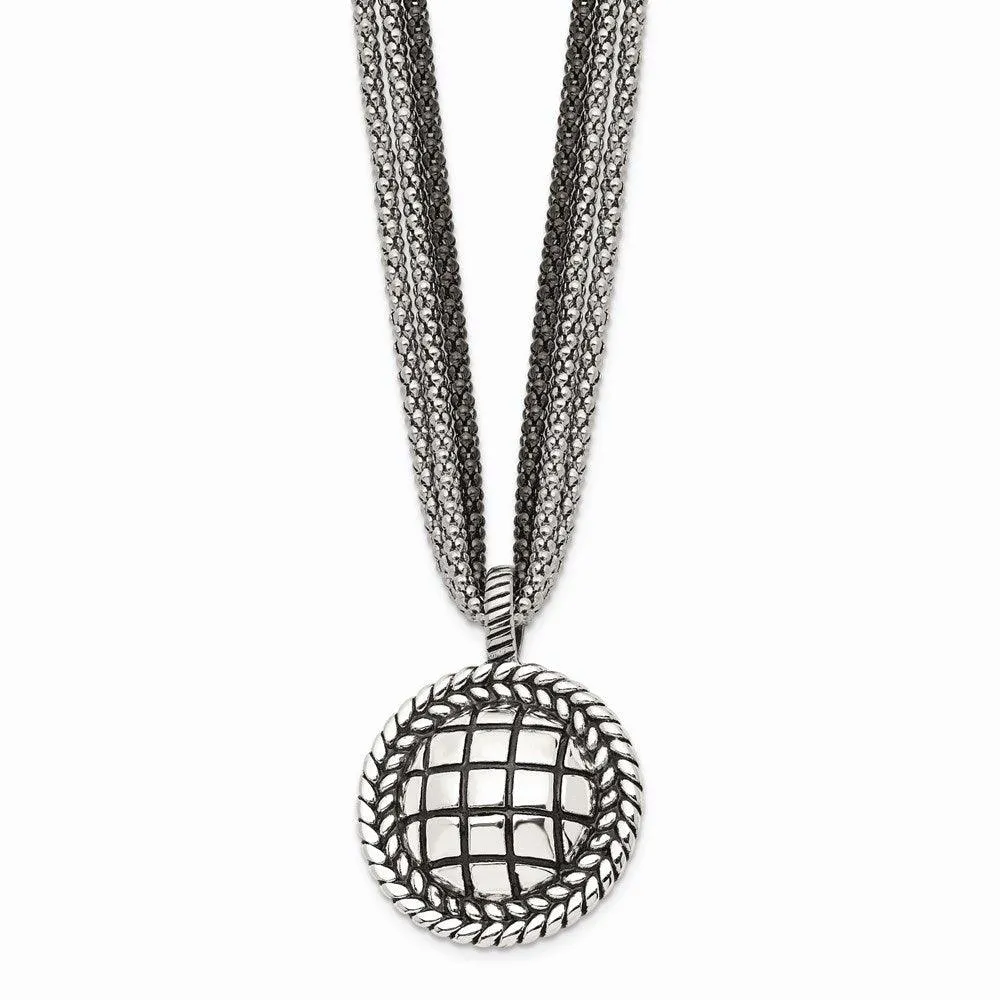 Stainless Steel Polished Blue Sandstone w/2in ext. Reversible Necklace