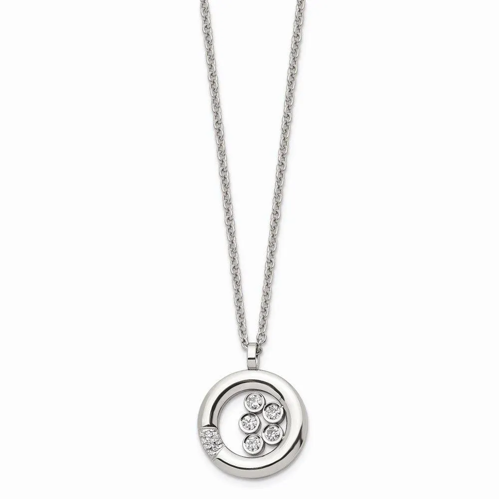 Stainless Steel Polished Circle CZ Necklace