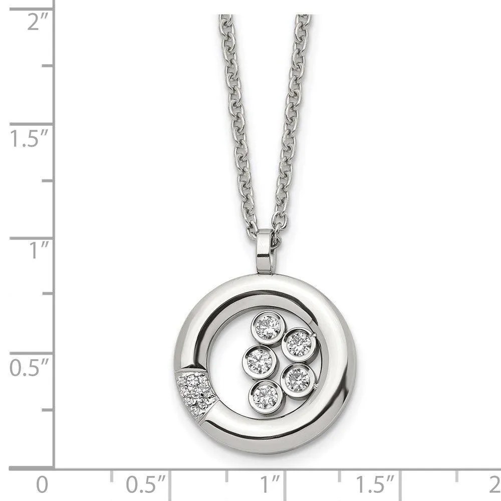 Stainless Steel Polished Circle CZ Necklace