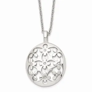 Stainless Steel Polished Circle w/CZ w/2in ext. Necklace