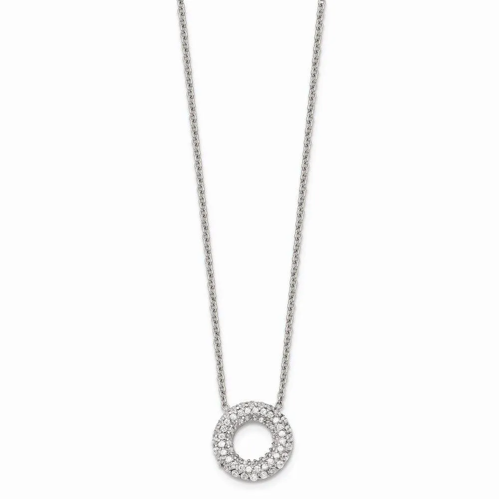 Stainless Steel Polished Circle with CZs Necklace