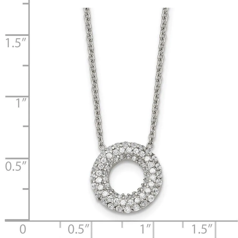 Stainless Steel Polished Circle with CZs Necklace