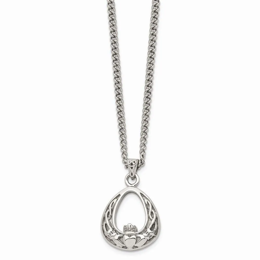 Stainless Steel Polished Claddagh Necklace
