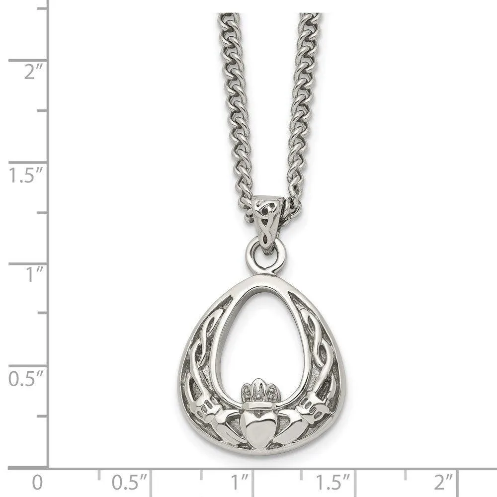 Stainless Steel Polished Claddagh Necklace
