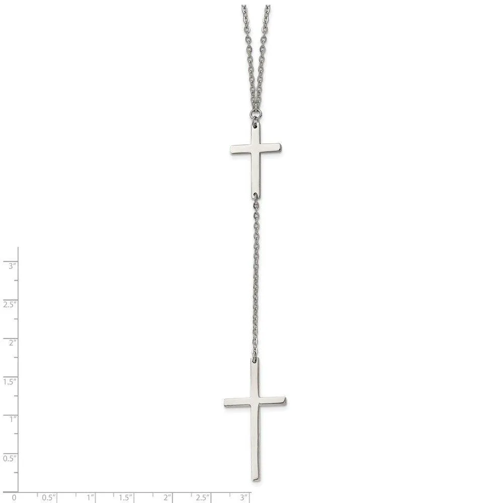 Stainless Steel Polished Cross Dangle Slip on Necklace