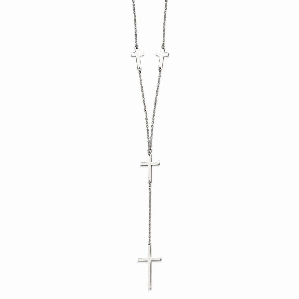 Stainless Steel Polished Cross Dangle Slip on Necklace