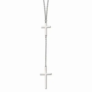 Stainless Steel Polished Cross Dangle Slip on Necklace