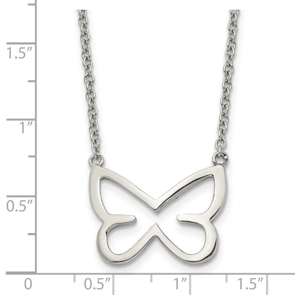Stainless Steel Polished CZ Butterfly 2mm Necklace