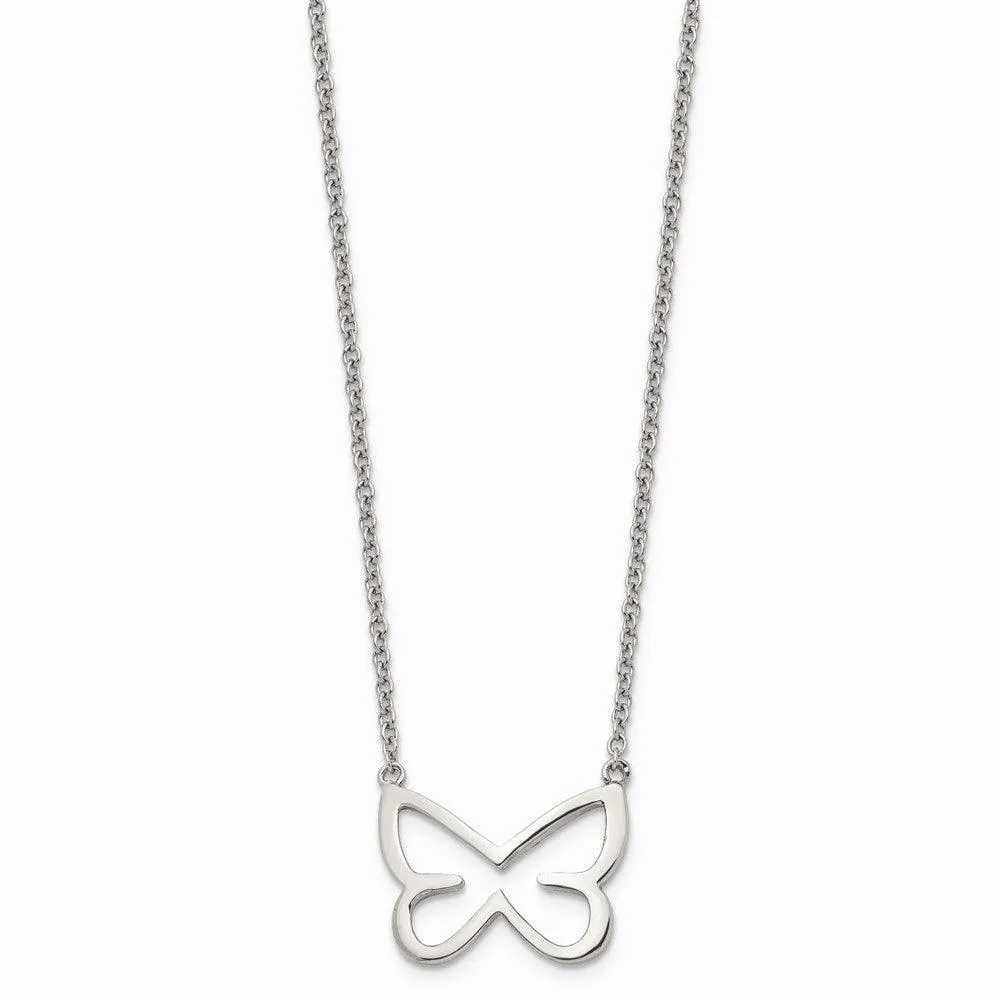 Stainless Steel Polished CZ Butterfly 2mm Necklace