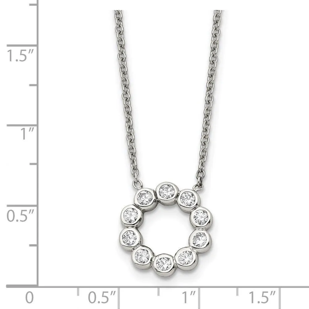 Stainless Steel Polished CZ Necklace