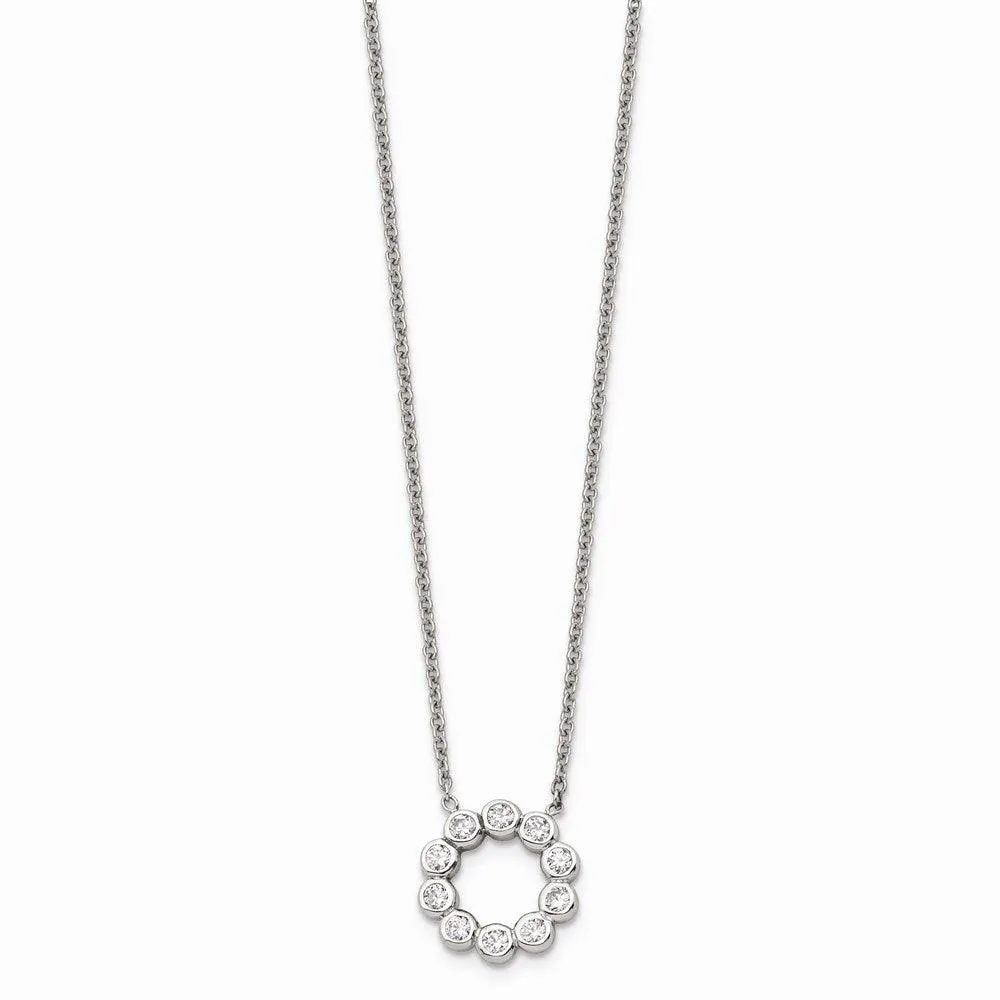 Stainless Steel Polished CZ Necklace