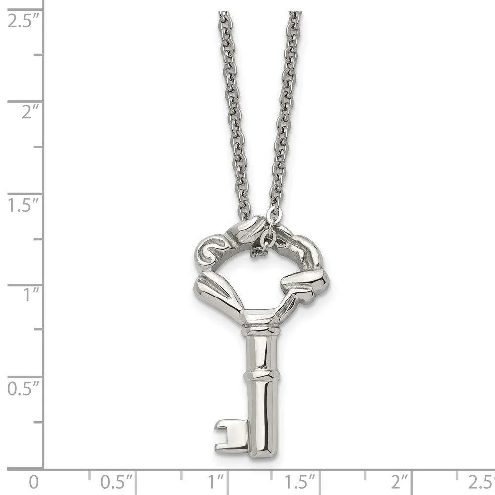 Stainless Steel Polished Fancy Key Pendant Necklace