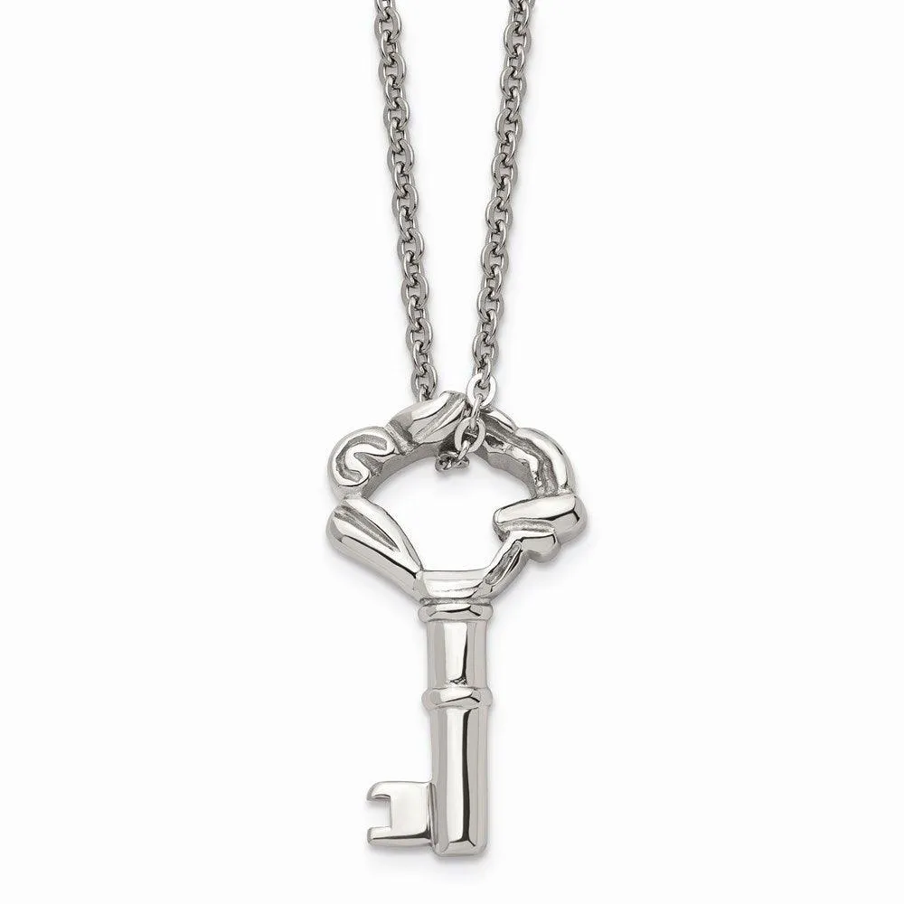 Stainless Steel Polished Fancy Key Pendant Necklace