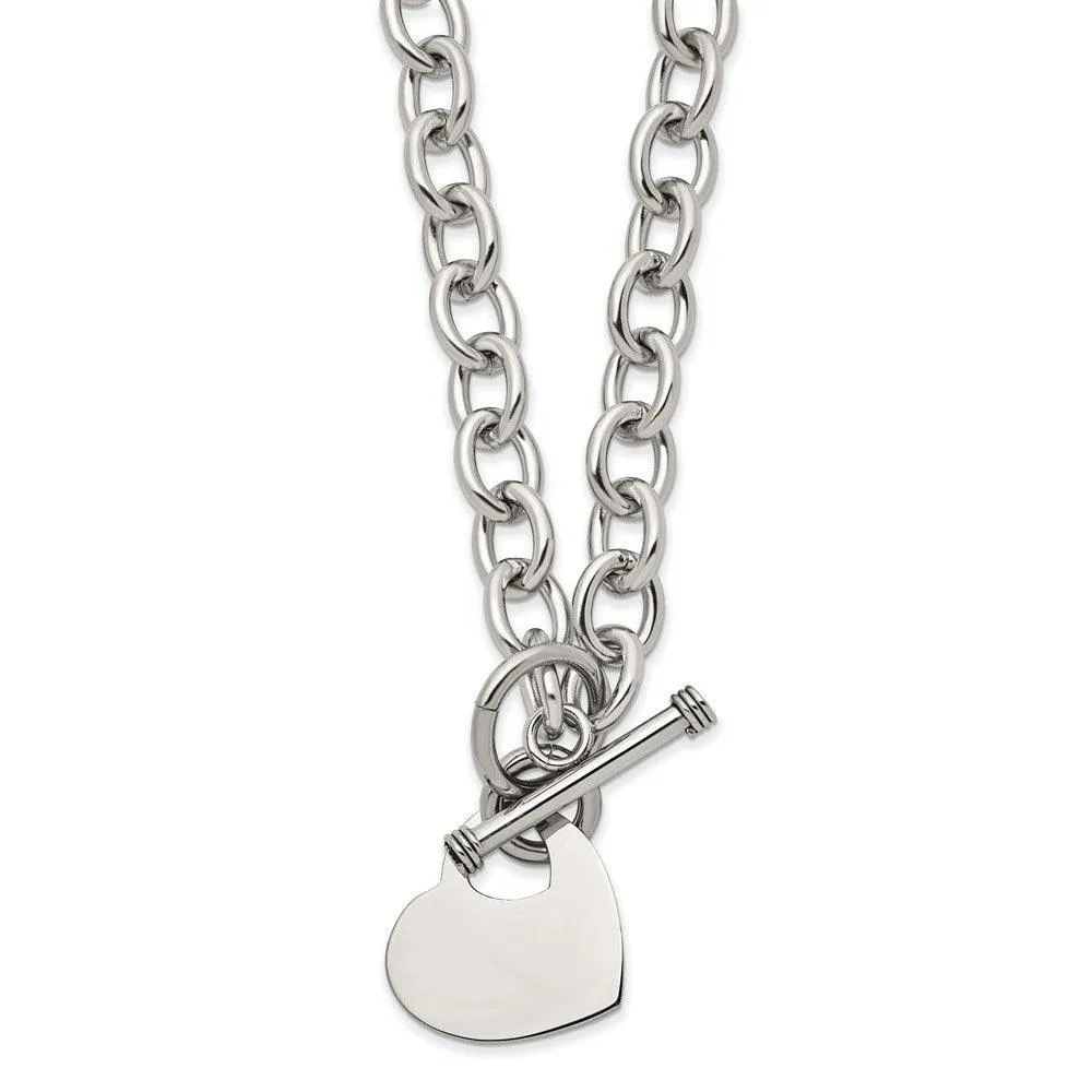 Stainless Steel Polished Heart Toggle Necklace