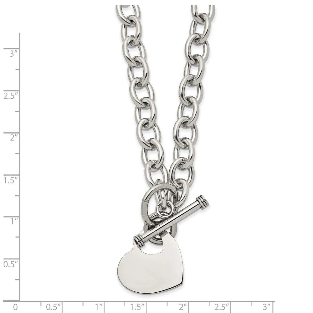 Stainless Steel Polished Heart Toggle Necklace