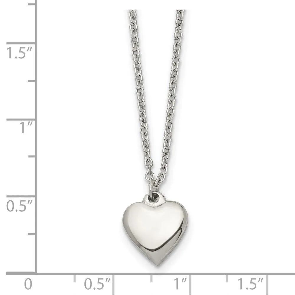 Stainless Steel Polished Heart w/1.50in. ext. Necklace