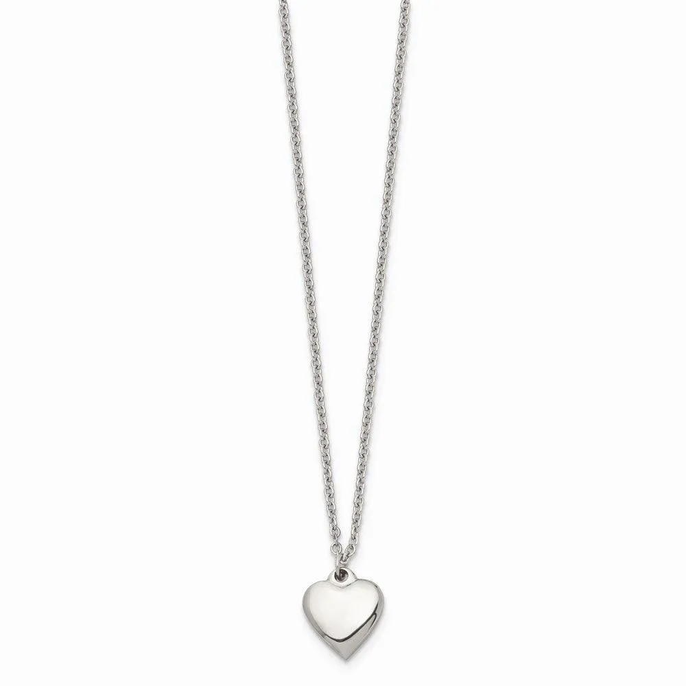 Stainless Steel Polished Heart w/1.50in. ext. Necklace