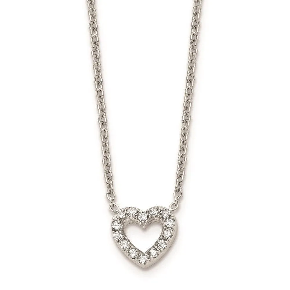 Stainless Steel Polished Heart with CZs Necklace