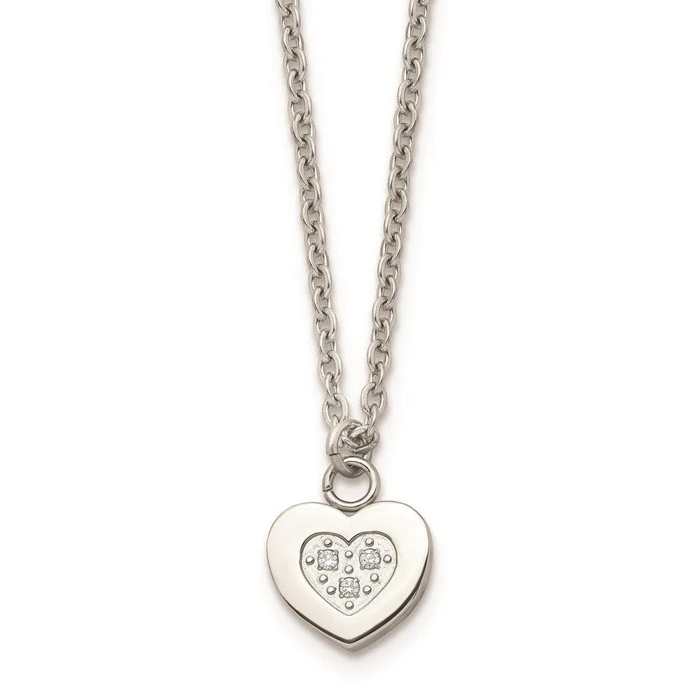 Stainless Steel Polished Heart with CZs Necklace