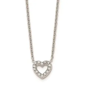 Stainless Steel Polished Heart with CZs Necklace