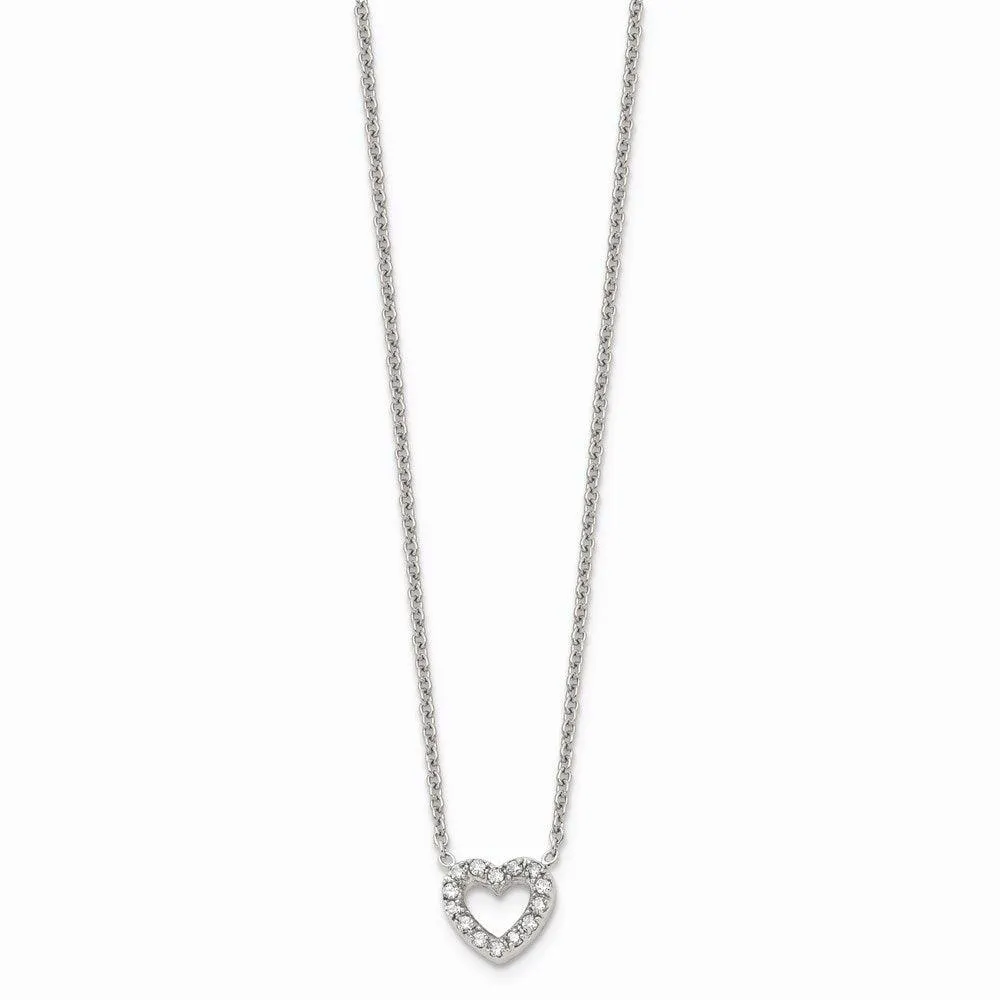 Stainless Steel Polished Heart with CZs Necklace