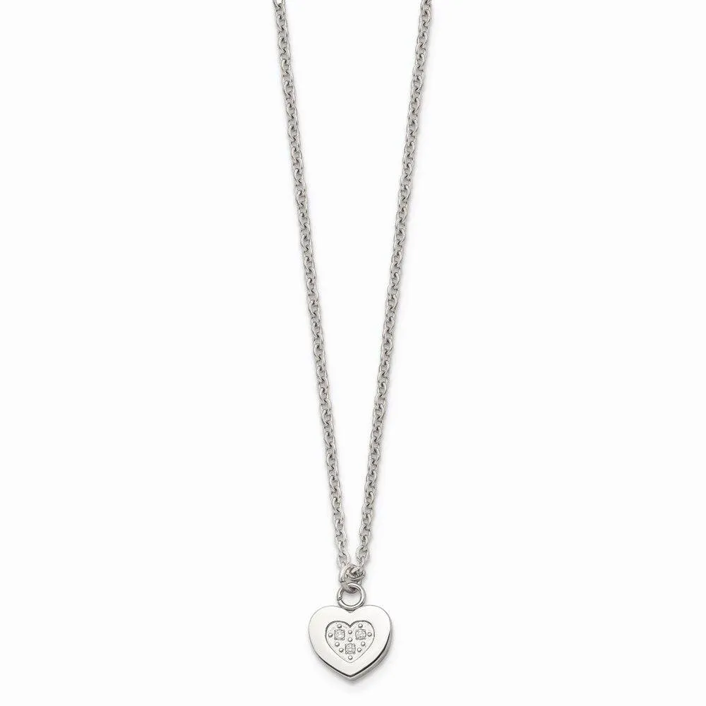 Stainless Steel Polished Heart with CZs Necklace