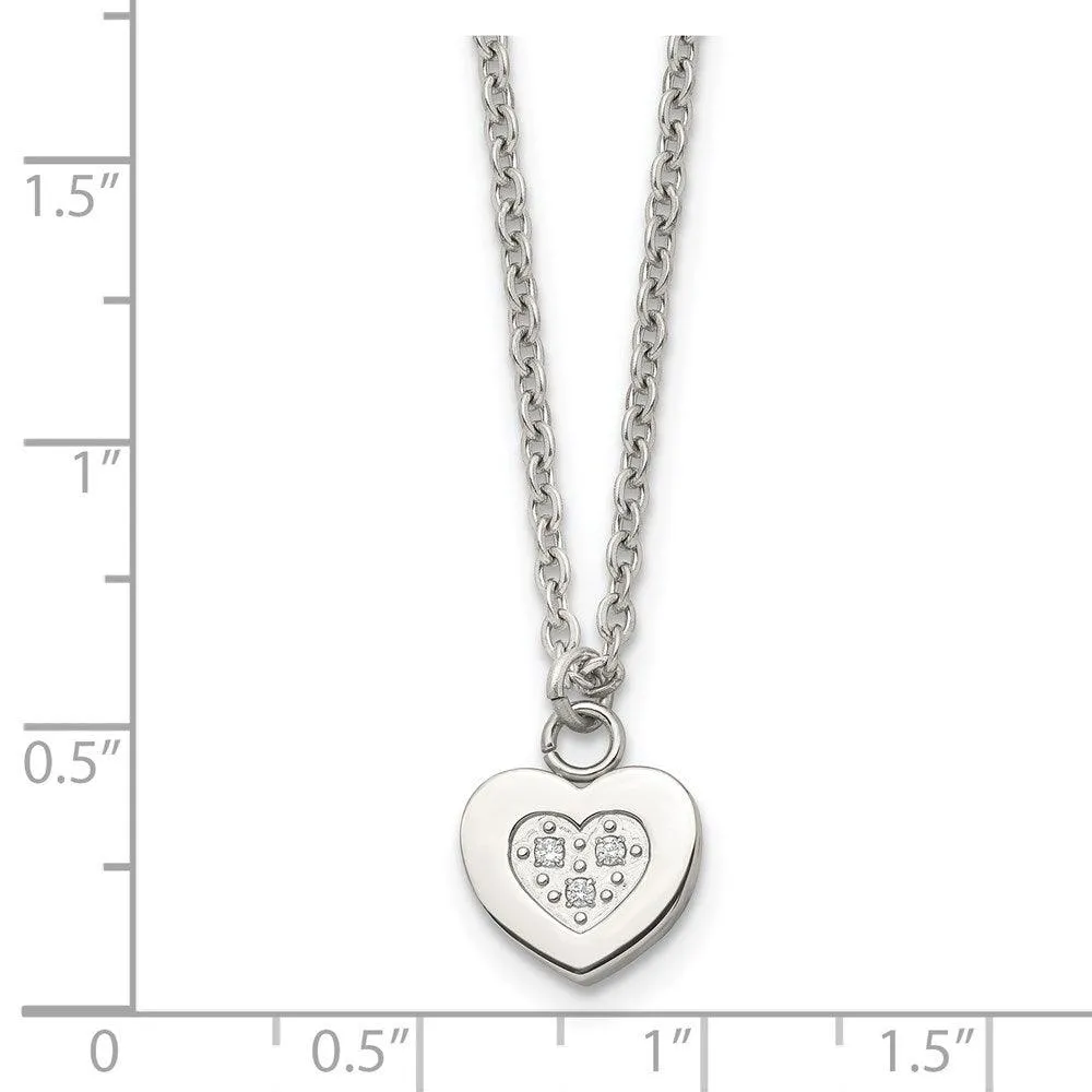 Stainless Steel Polished Heart with CZs Necklace
