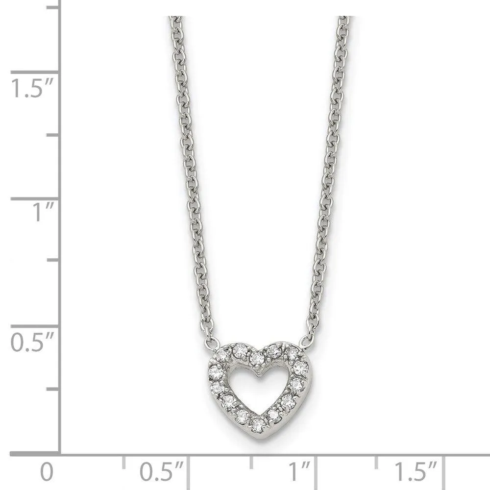 Stainless Steel Polished Heart with CZs Necklace