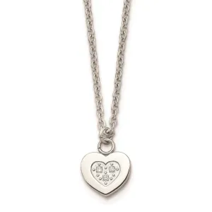 Stainless Steel Polished Heart with CZs Necklace