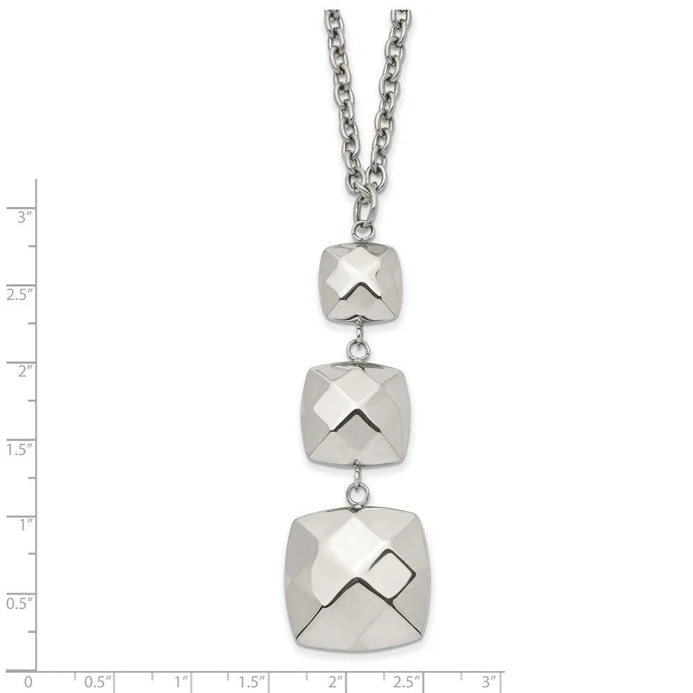 Stainless Steel Polished Hollow Squares Dangle Necklace