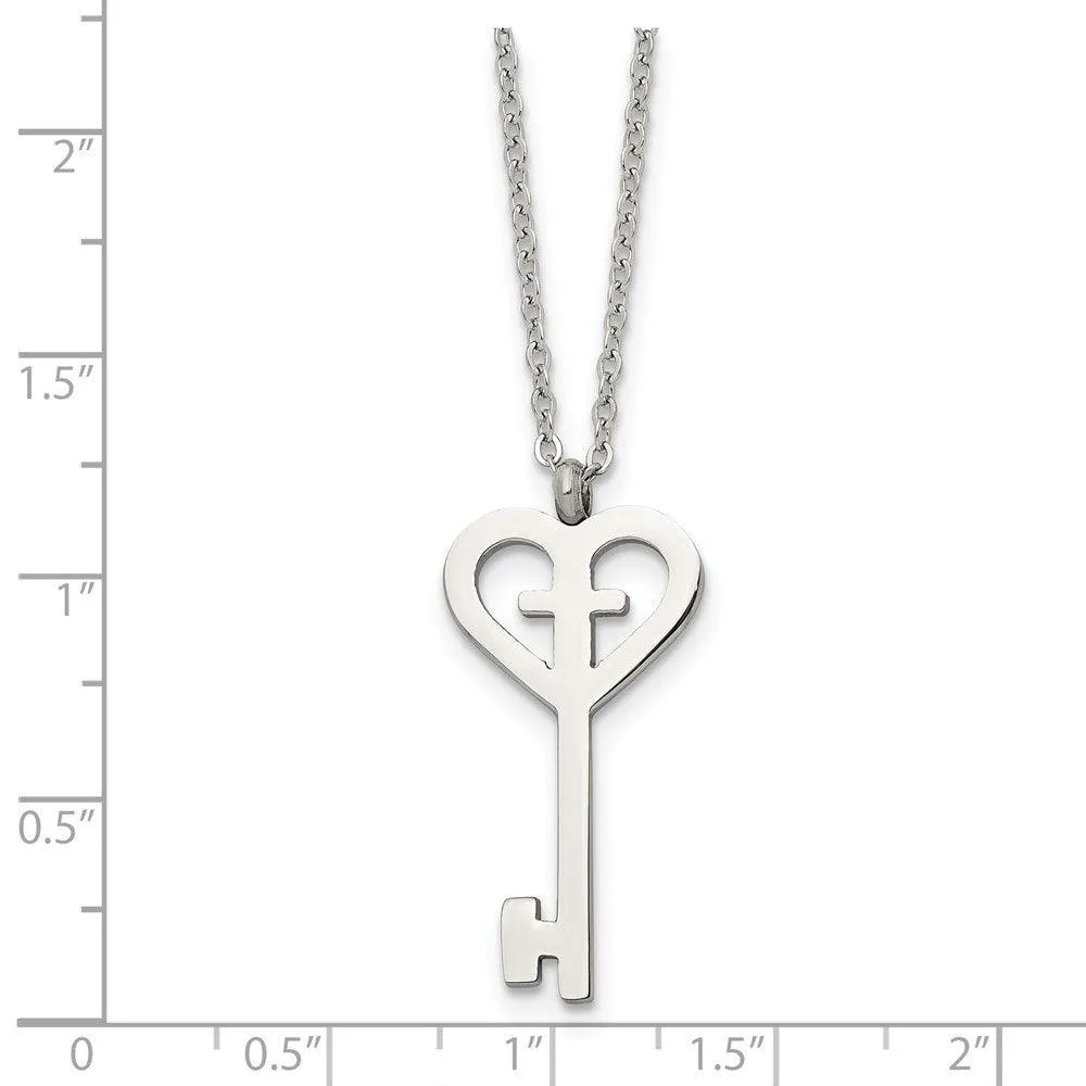 Stainless Steel Polished Key with Cross Necklace