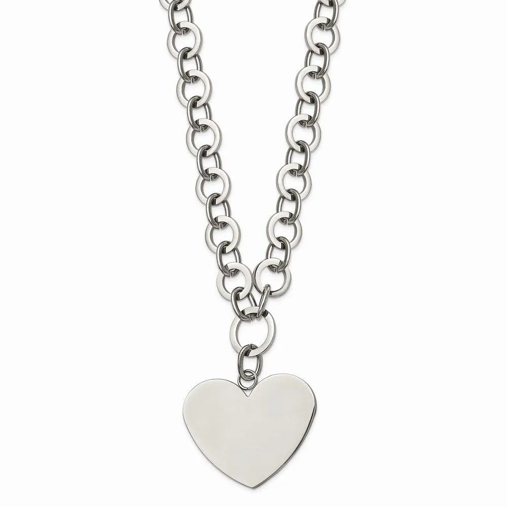 Stainless Steel Polished Large Heart w/1.75in ext. Necklace