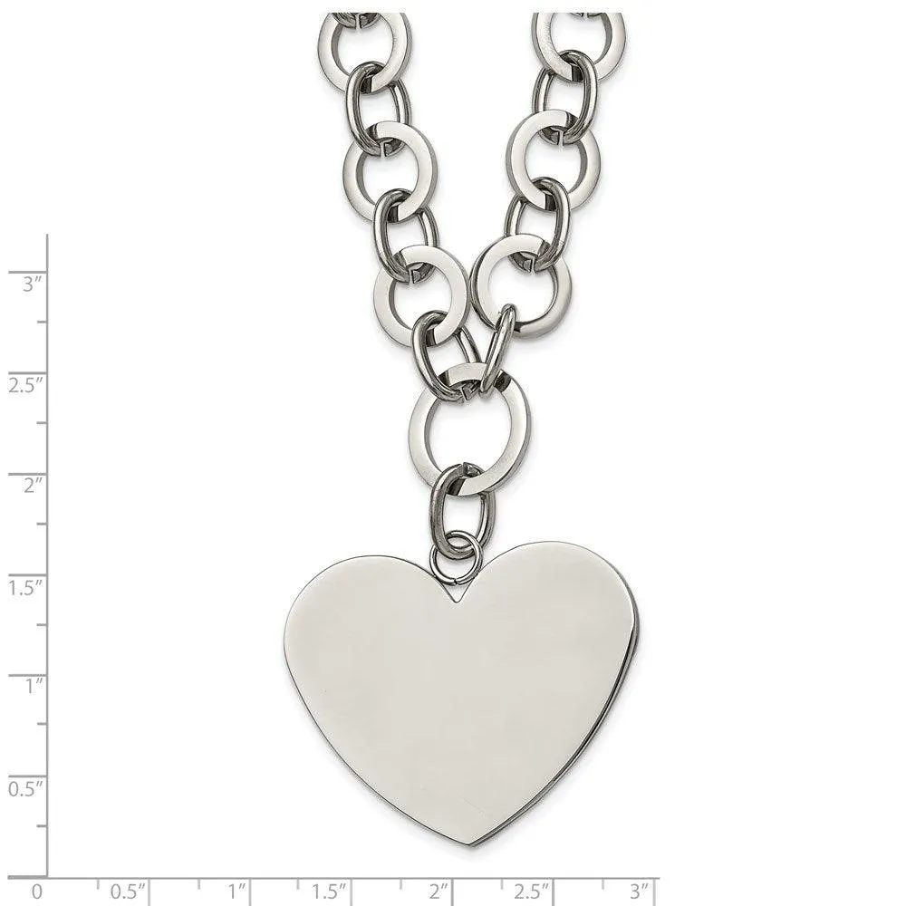 Stainless Steel Polished Large Heart w/1.75in ext. Necklace