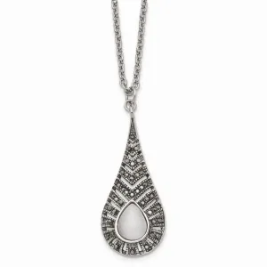 Stainless Steel Polished Marcasite Cat's Eye Necklace