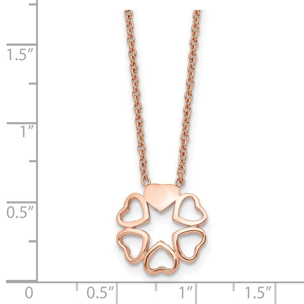 Stainless Steel Polished Pink IP-plated Circle of Hearts Necklace