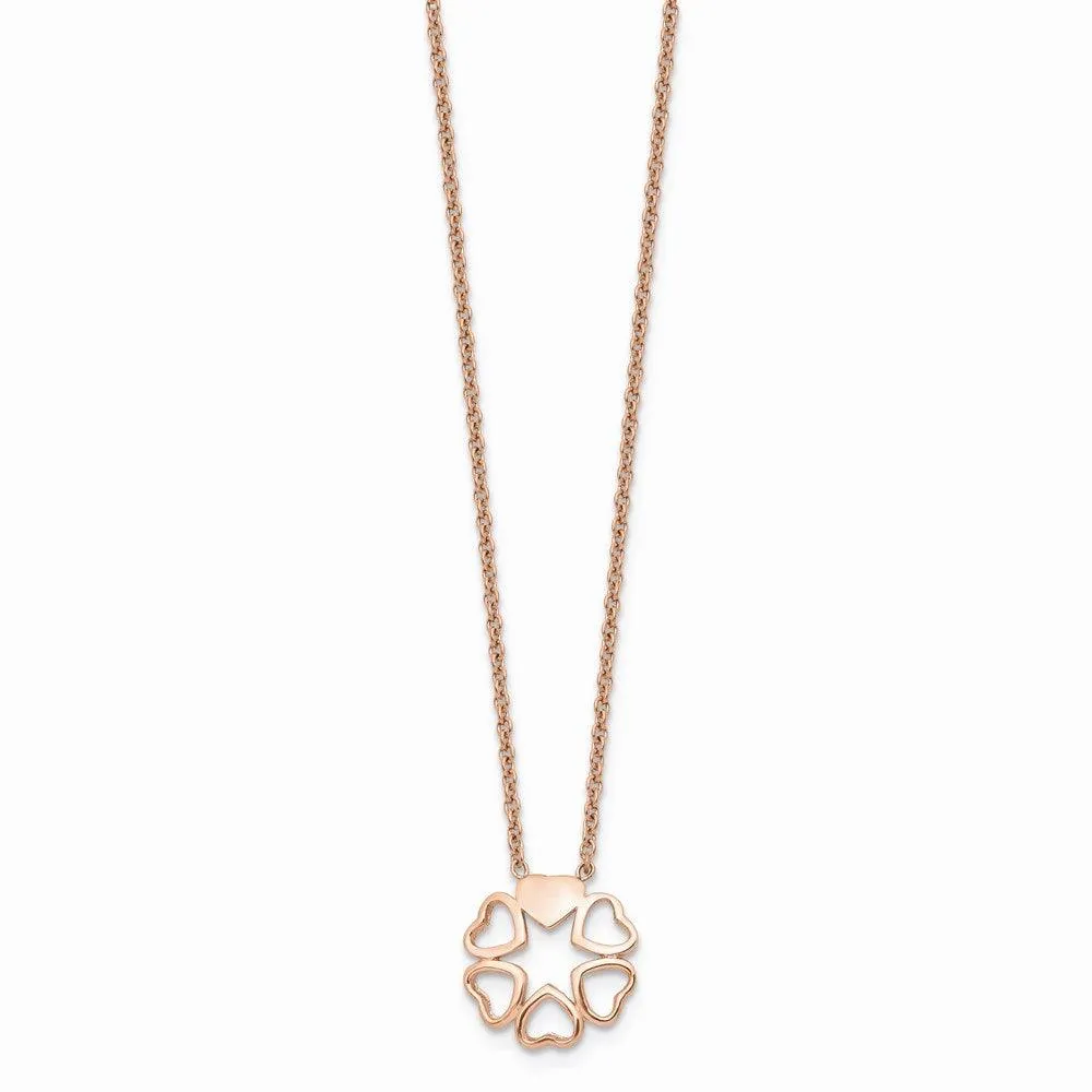 Stainless Steel Polished Pink IP-plated Circle of Hearts Necklace