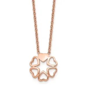 Stainless Steel Polished Pink IP-plated Circle of Hearts Necklace