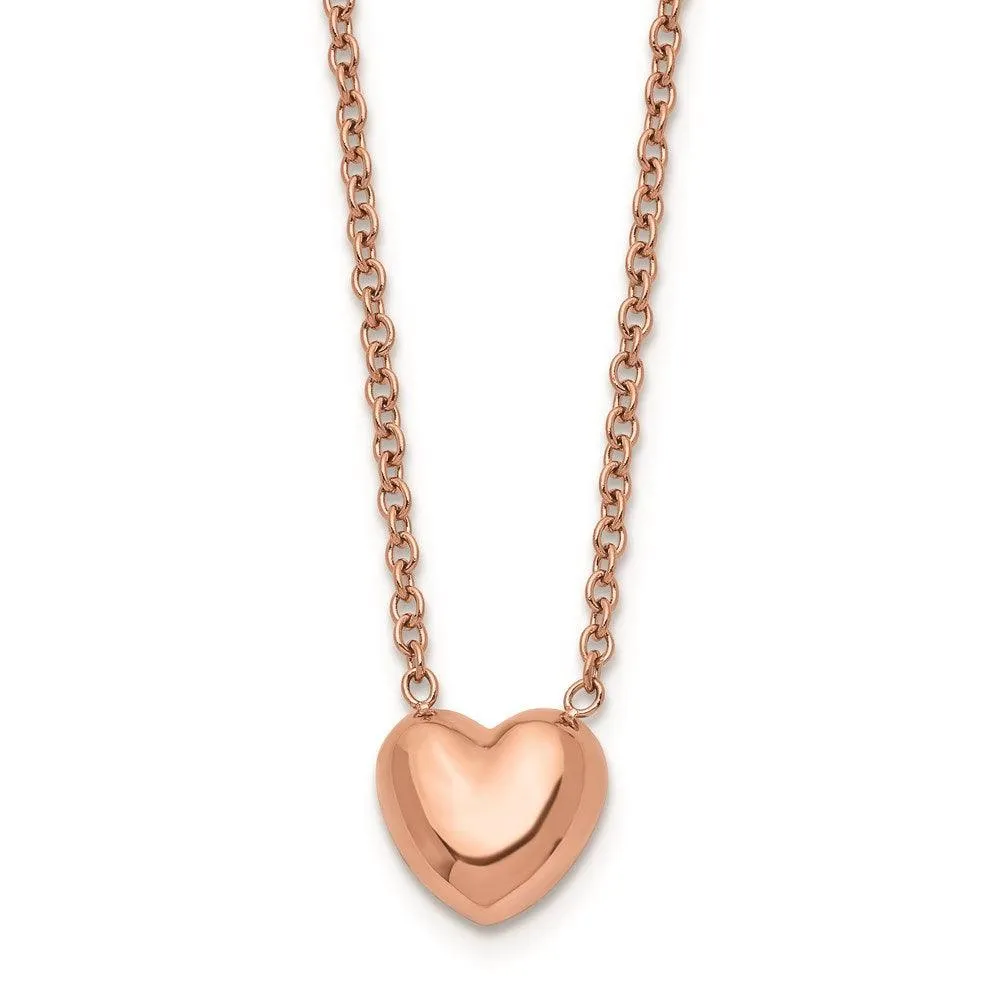 Stainless Steel Polished Pink IP-plated Heart Necklace