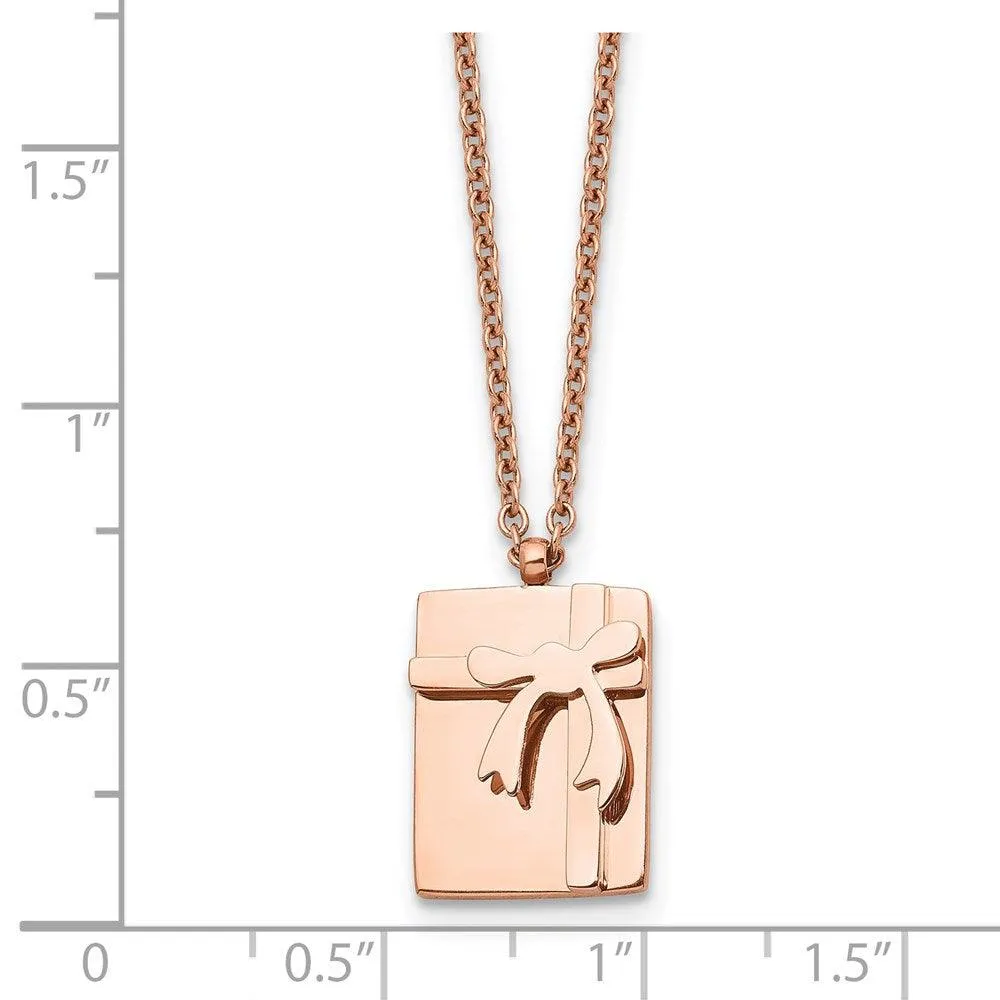 Stainless Steel Polished Pink IP plated Package & Bow with 2.5in ext. Neck