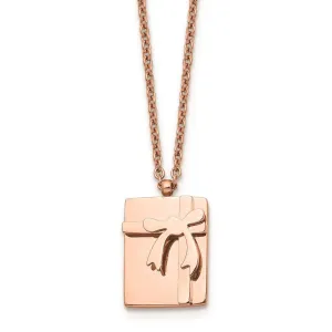 Stainless Steel Polished Pink IP plated Package & Bow with 2.5in ext. Neck